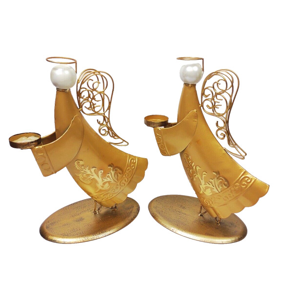 Limited Edition Gold Metal Angel Silhouette Votive Candle Holders Christmas 14" - Picture 1 of 9